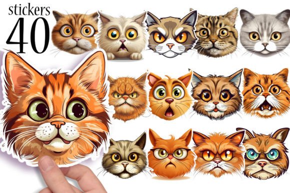 Download Funny Cat Face Printable Stickers PNG - Premium Resources