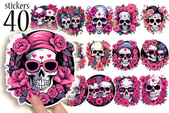 Download Skulls and Roses Printable Stickers PNG - Premium Resources